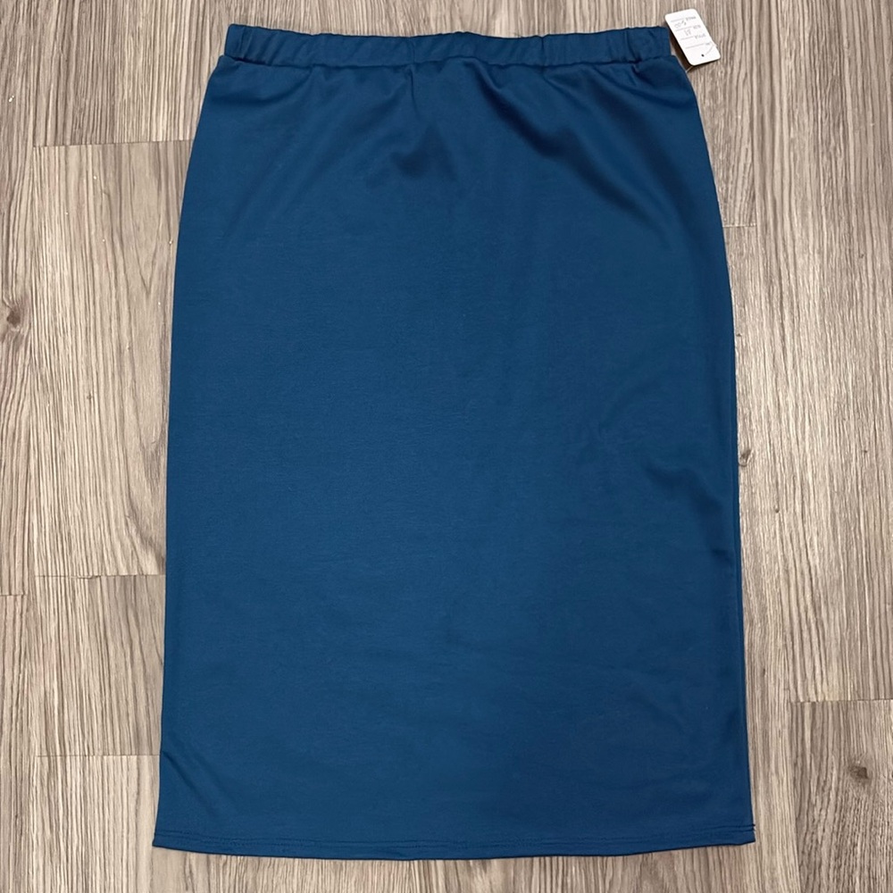 Dark Teal Color Elastic Waistband Straight Skirt 1842